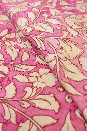 Pink Pen Kalamkari Pure Silk Fabric ( 1 Mtr )