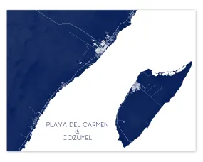 Playa Del Carmen Map Print - Map of Playa del Carmen Mexico, Cozumel Island Maps