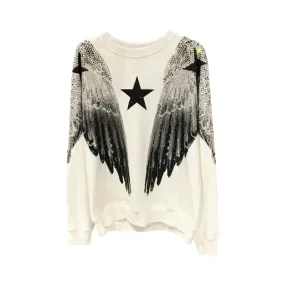 Pre Order:  Hot Stamping Diamond Large Wings Round Neck Sweatshirt