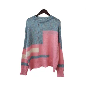 Pre Order:  Round Neck Soft Loose Color Block Knitted Sweater