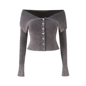 Pre Order: Slim Fit Off Shoulder Long Sleeved Cardigan