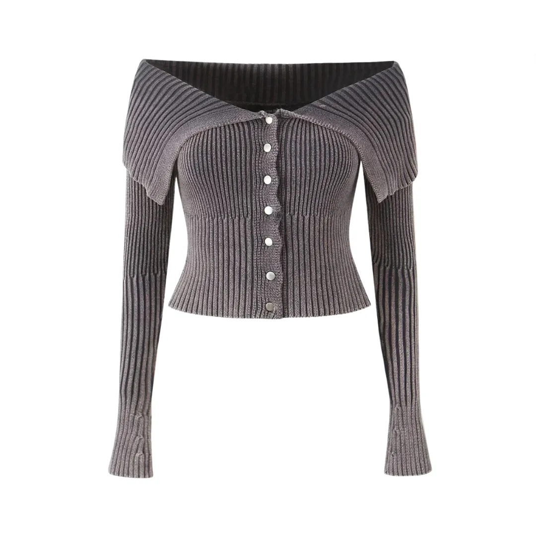 Pre Order: Slim Fit Off Shoulder Long Sleeved Cardigan
