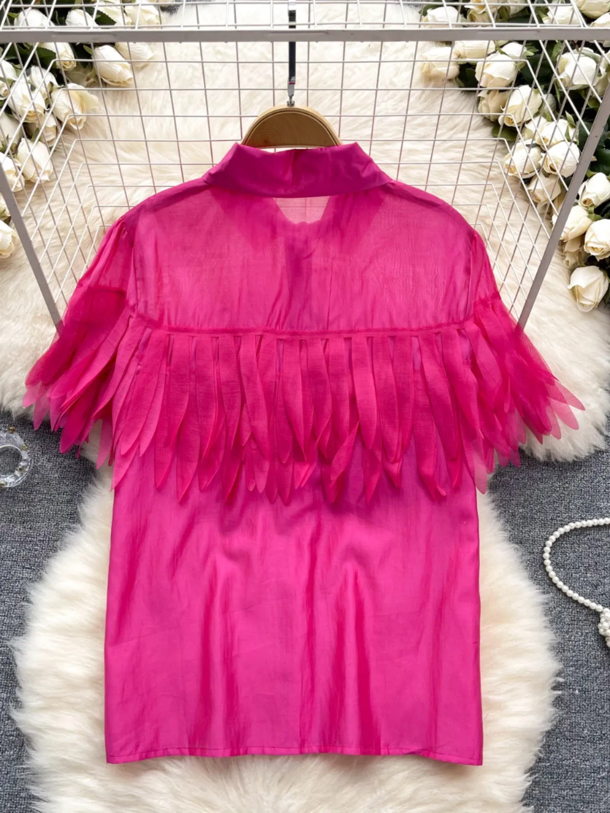 Pre Order:  Solid Bubble Sleeve Tassel Blouse