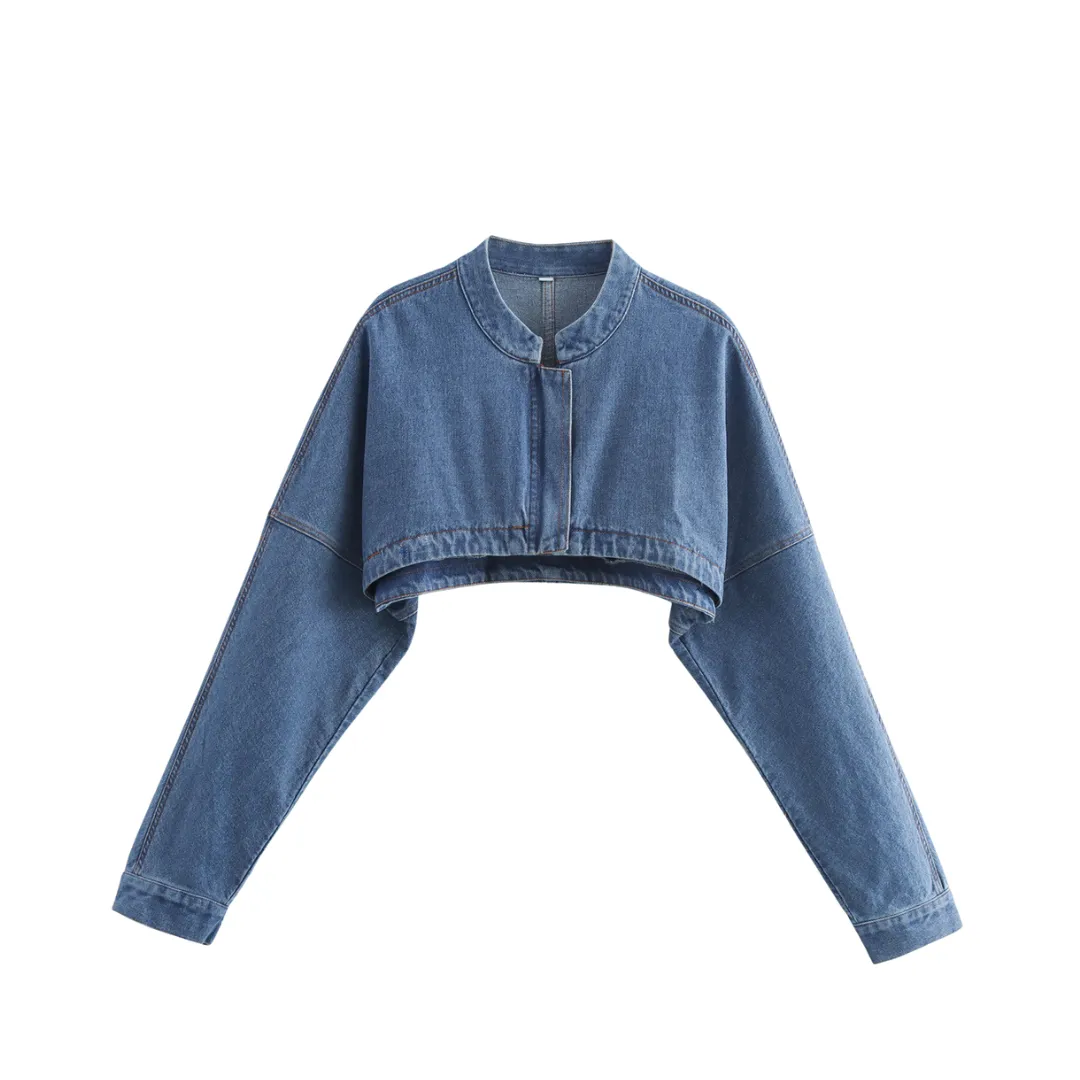Pre Order:  Solid Zip Up Short Denim Top