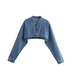 Pre Order:  Solid Zip Up Short Denim Top