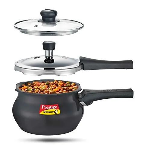 Prestige Deluxe Duo Plus Induction Base Aluminium Outer Lid Pressure Cooker (2 Litres, Black)