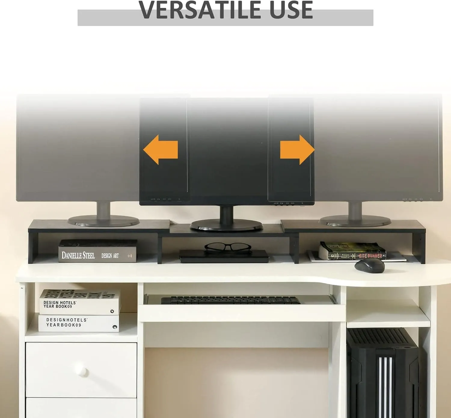 ProperAV Extra Dual Monitor Stand Riser with Adjustable Length & Angle - Black