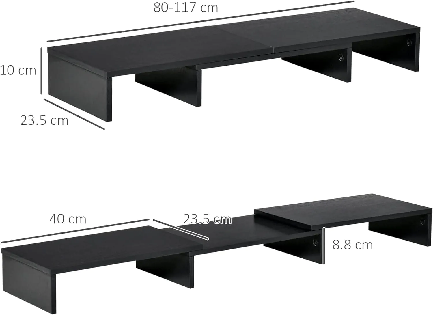 ProperAV Extra Dual Monitor Stand Riser with Adjustable Length & Angle - Black