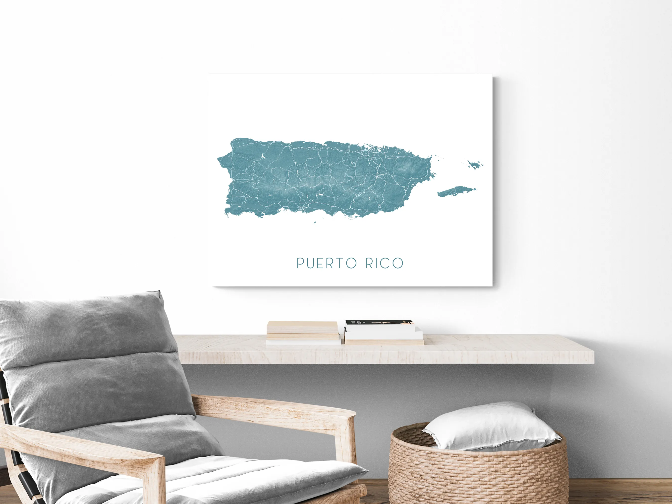 Puerto Rico Map Wall Art Print - Topographic Caribbean Island Poster Maps