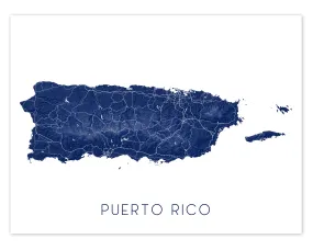Puerto Rico Map Wall Art Print - Topographic Caribbean Island Poster Maps