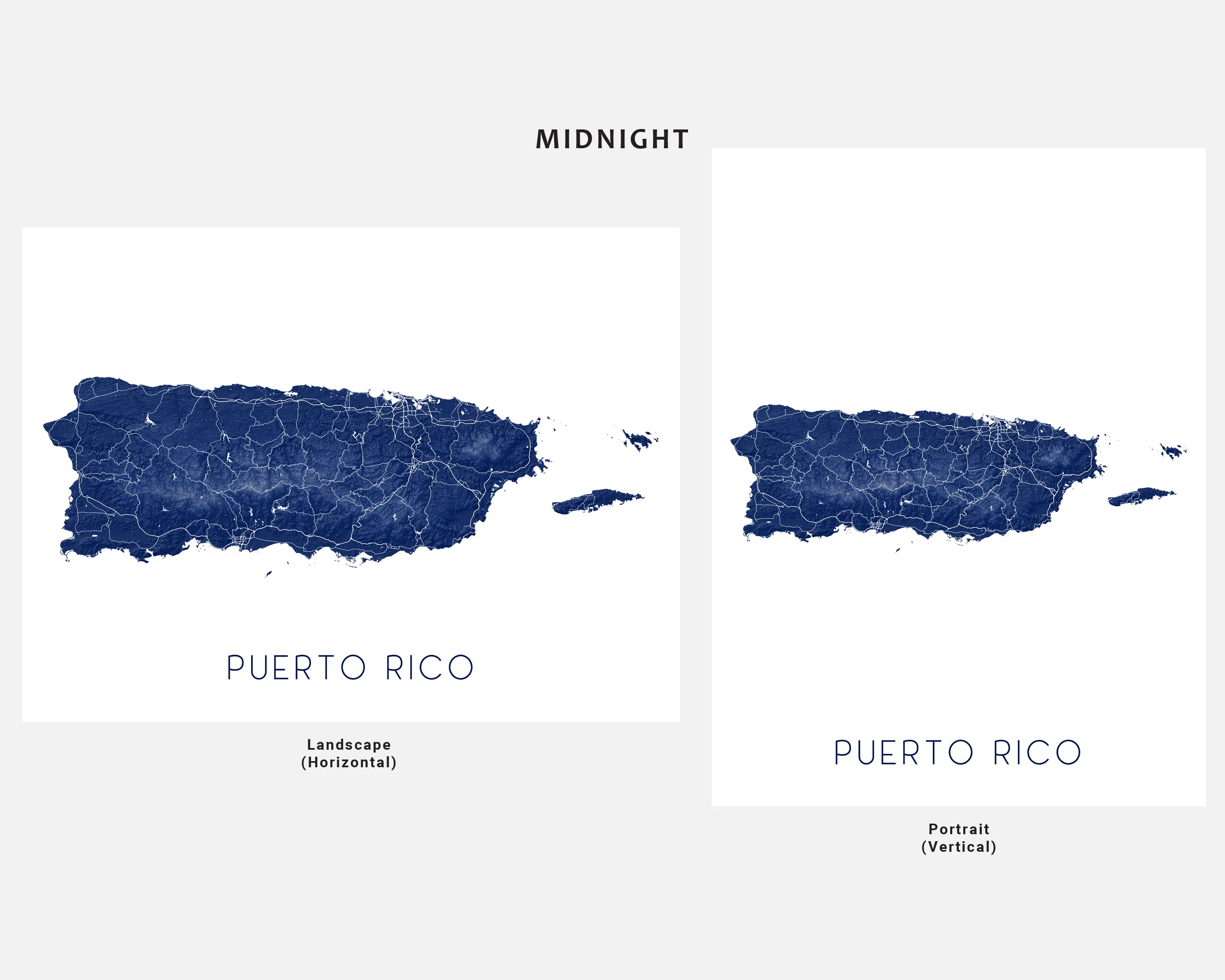 Puerto Rico Map Wall Art Print - Topographic Caribbean Island Poster Maps