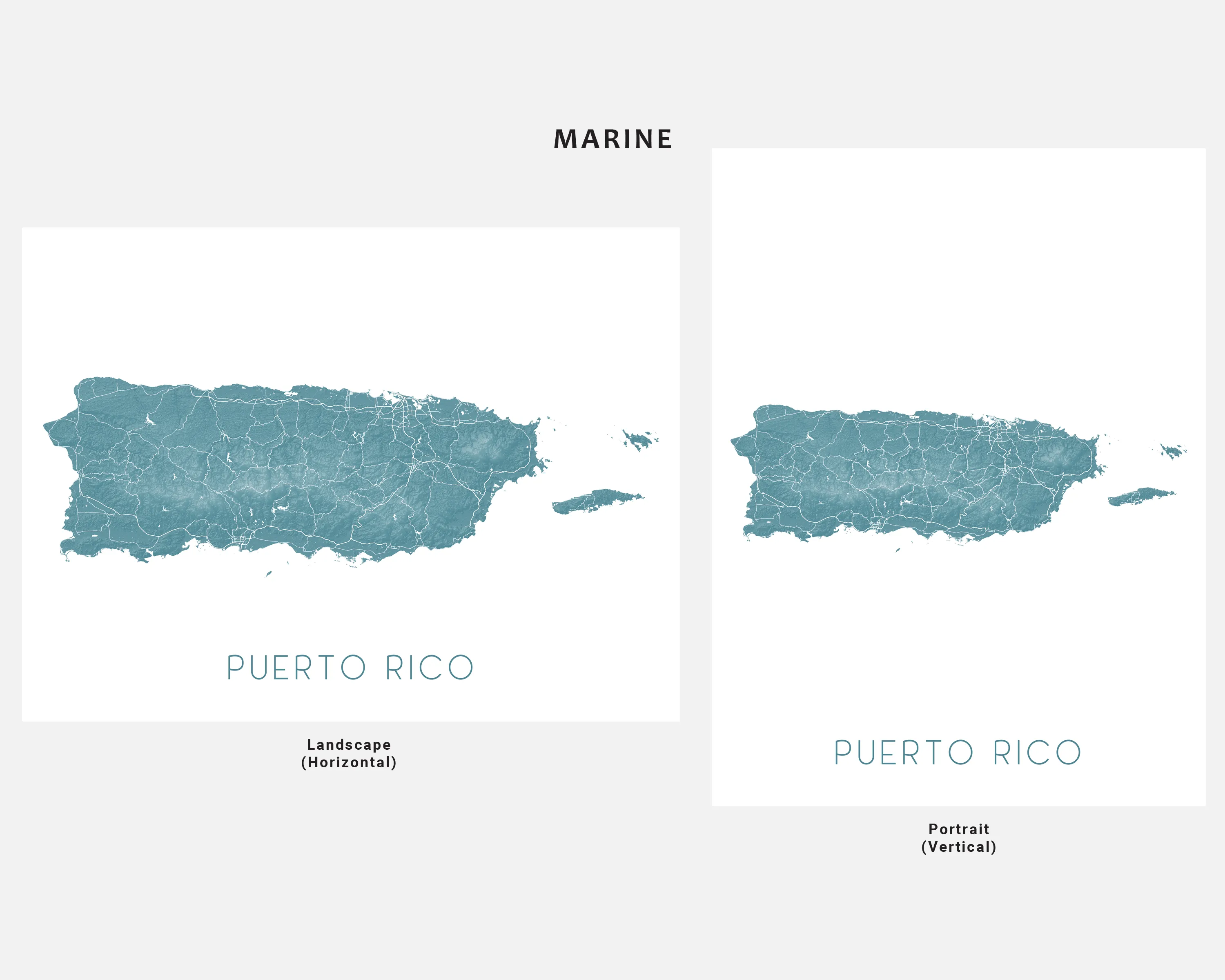 Puerto Rico Map Wall Art Print - Topographic Caribbean Island Poster Maps