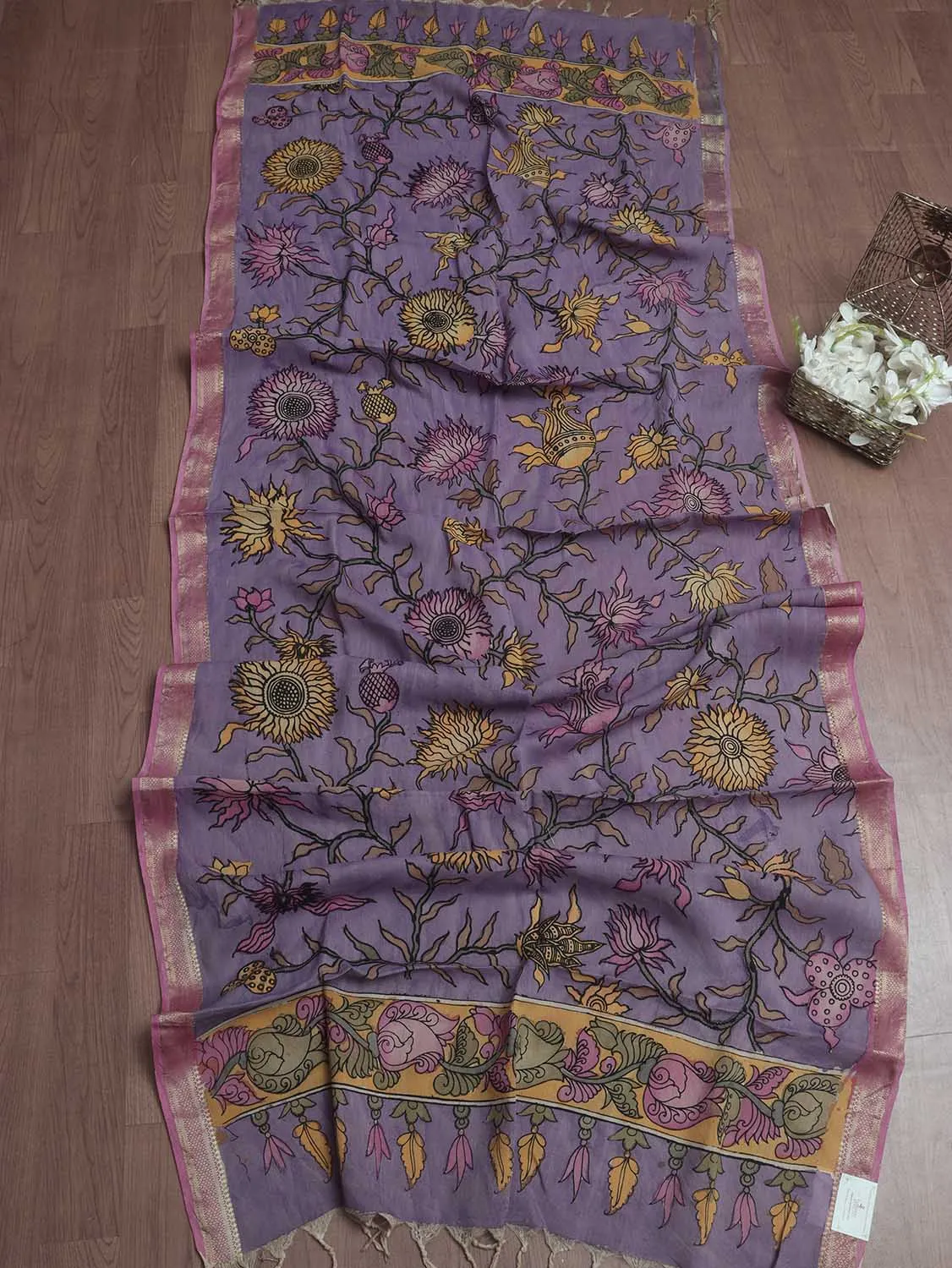 Purple Pen Kalamkari Pure Silk Dupatta