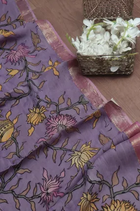 Purple Pen Kalamkari Pure Silk Dupatta