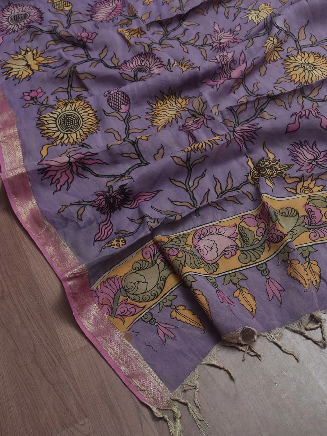 Purple Pen Kalamkari Pure Silk Dupatta