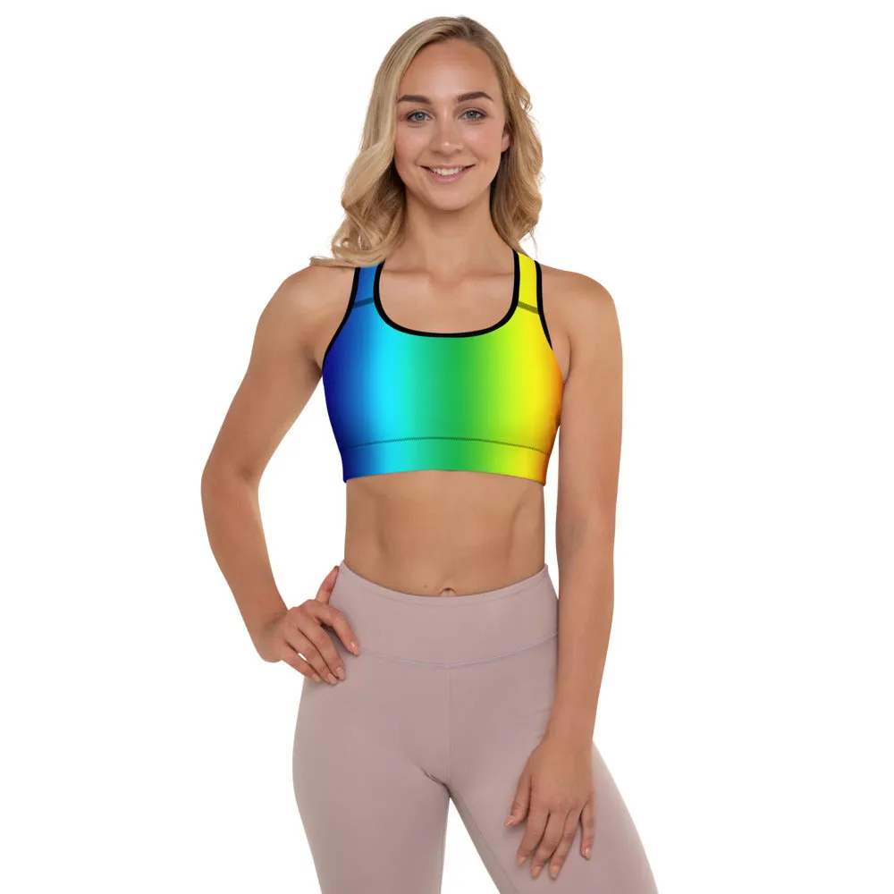 Rainbow Ombre Sports Bra, Colorful Premium Women's Padded Bra- Made in USA/EU