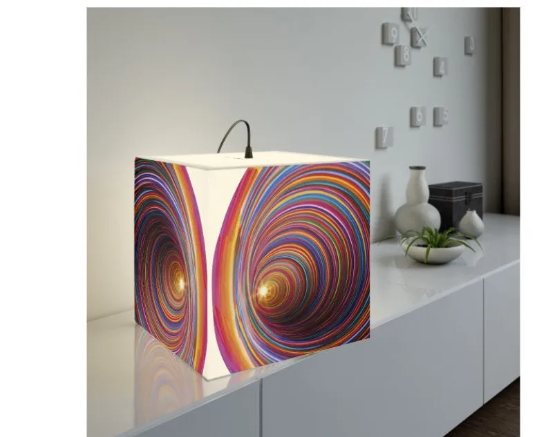 Rainbow Vortex Hypnotic,Optical/Psychedelic Art Printed Square Cube Lamp/Contemporary/Modern/Trendy Light/Home Decor Gifts, Stackable Lights