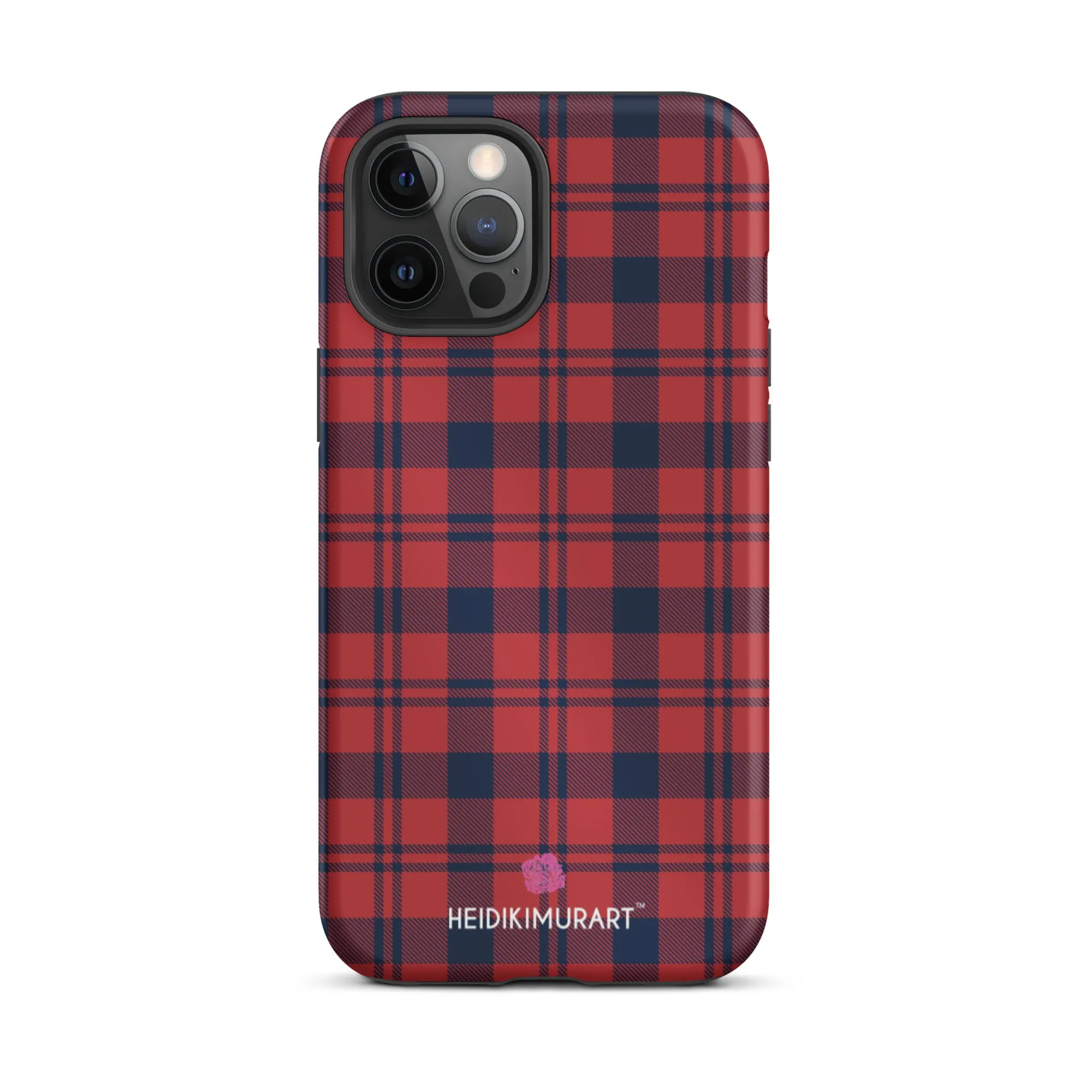 Red Plaid Print iPhone Case, Plaid Print Designer Tough Unisex iPhone Case-Printed in USA/EU