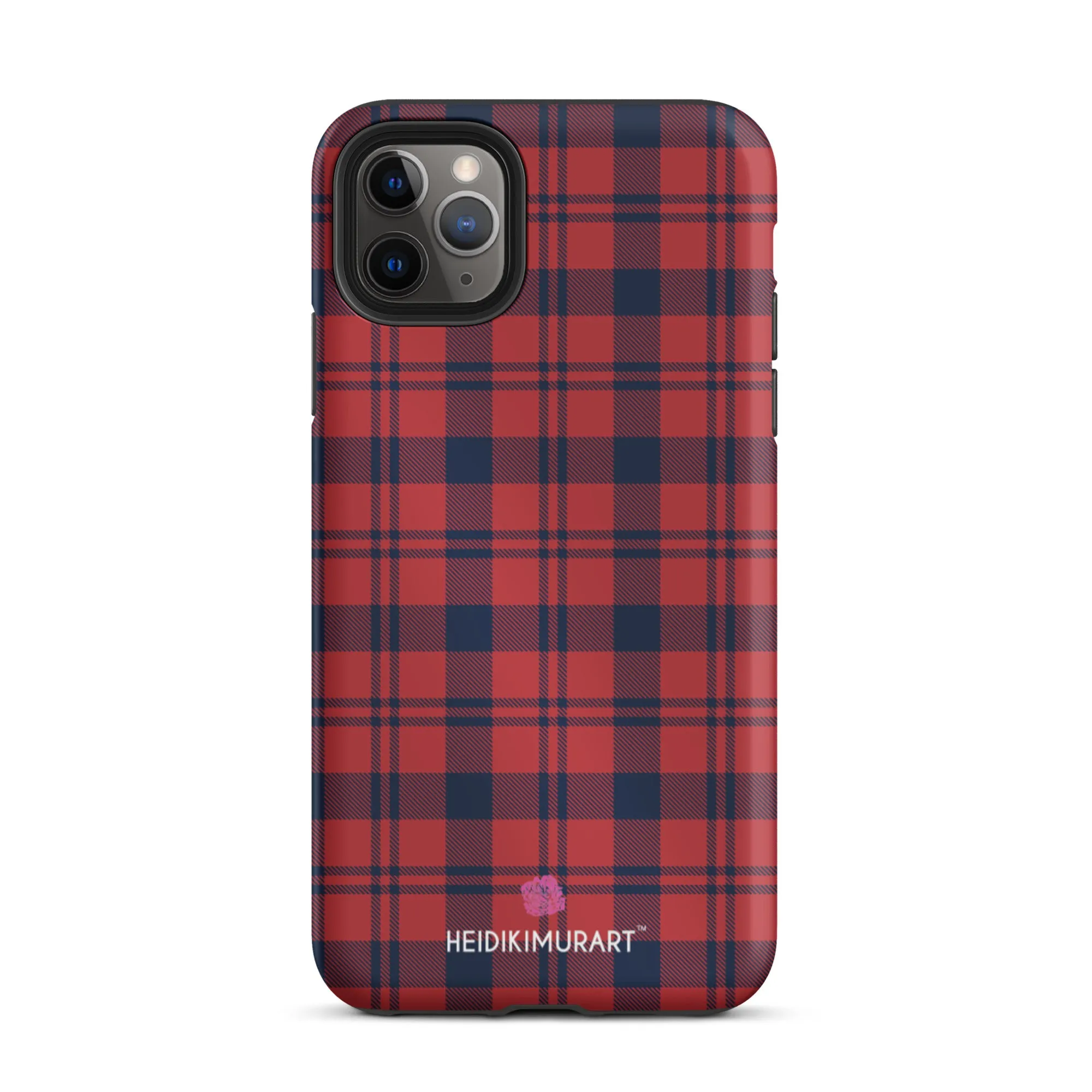 Red Plaid Print iPhone Case, Plaid Print Designer Tough Unisex iPhone Case-Printed in USA/EU