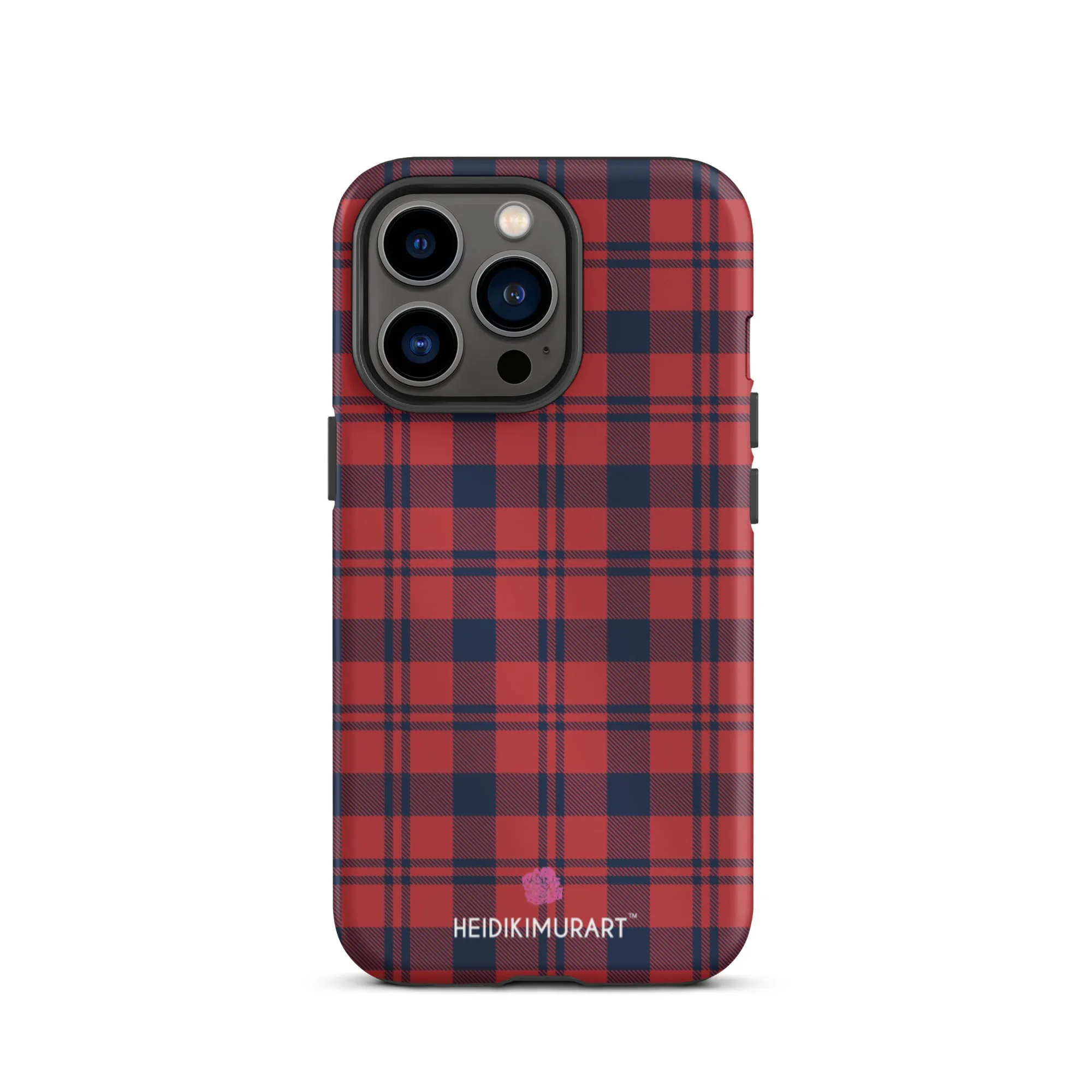Red Plaid Print iPhone Case, Plaid Print Designer Tough Unisex iPhone Case-Printed in USA/EU