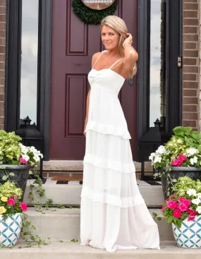 RESTOCK: Beach Destination Ruffle Maxi Dress: White