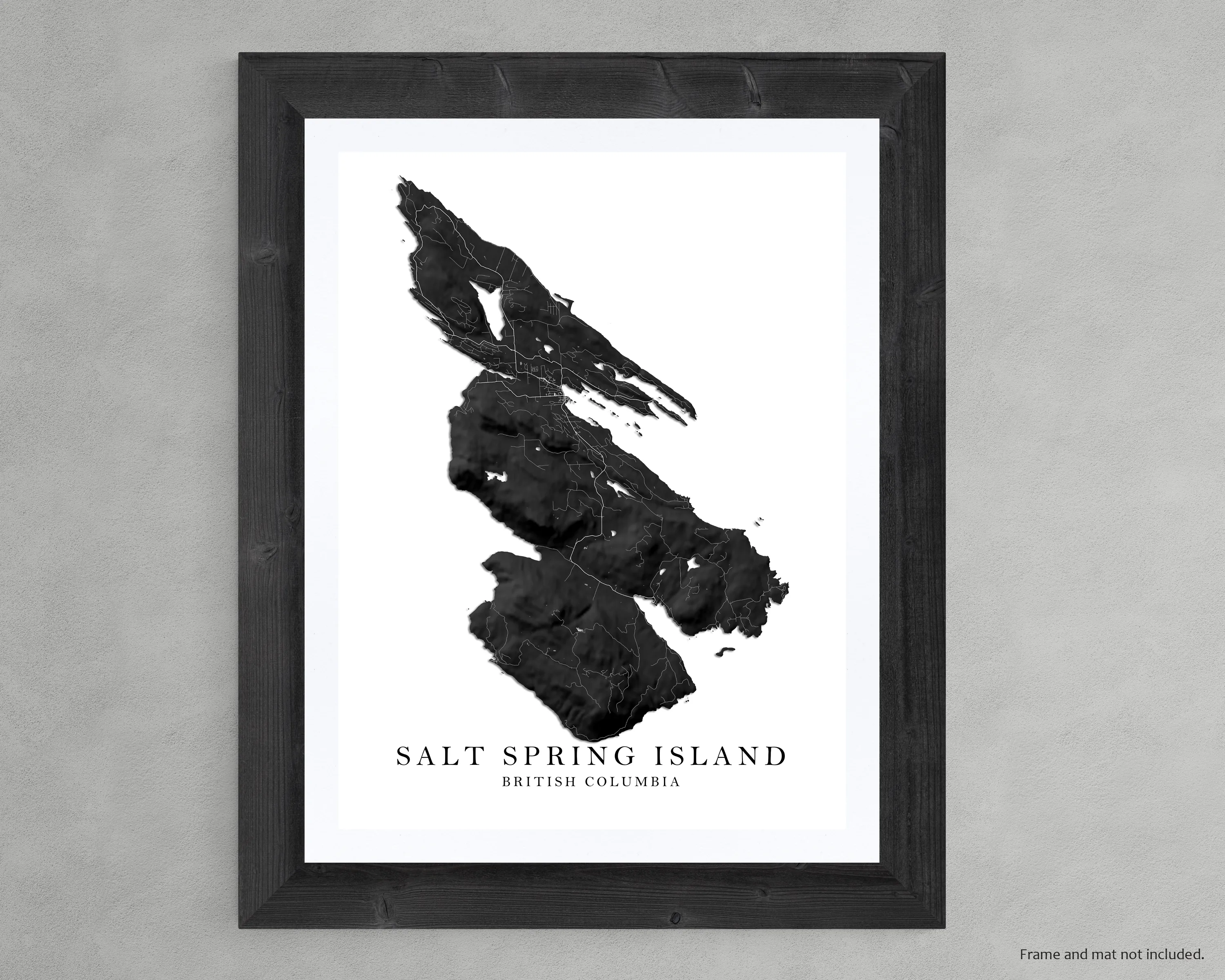 Salt Spring Island Map Print Poster, Black and White Topographic Saltspring BC Canada, Gulf Islands Wall Art Maps