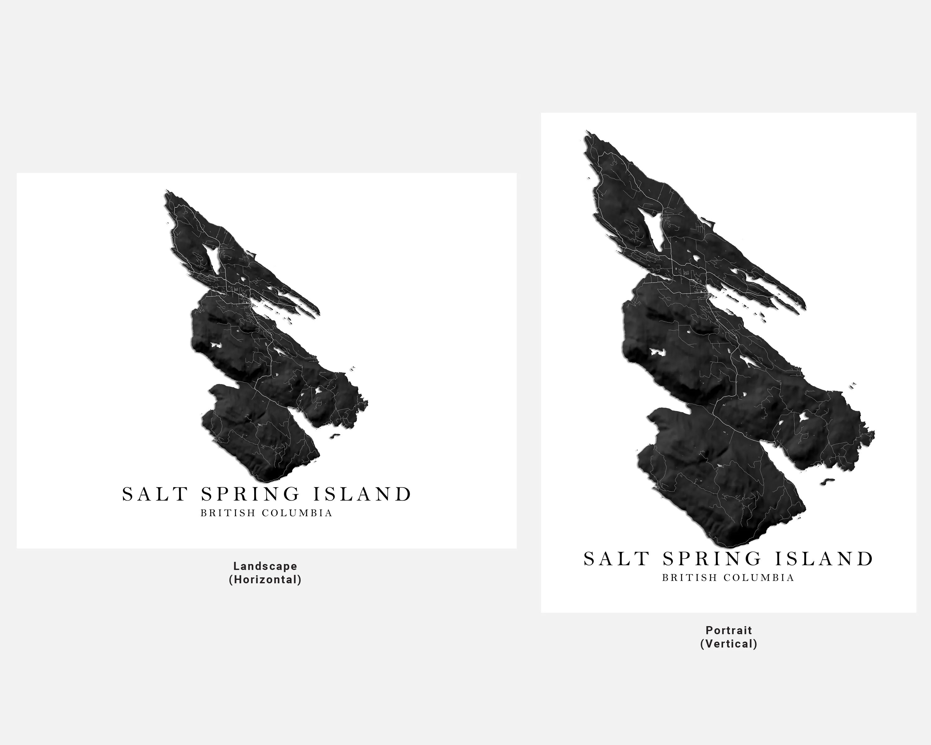 Salt Spring Island Map Print Poster, Black and White Topographic Saltspring BC Canada, Gulf Islands Wall Art Maps