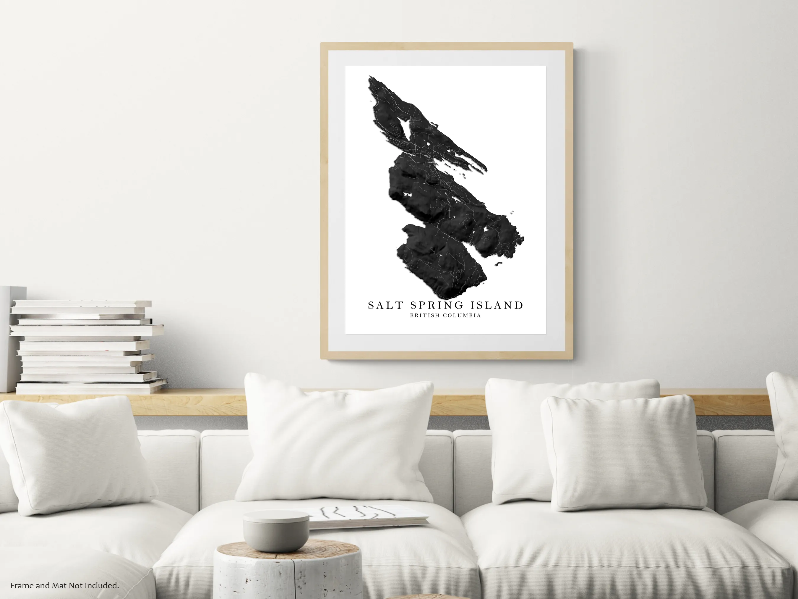 Salt Spring Island Map Print Poster, Black and White Topographic Saltspring BC Canada, Gulf Islands Wall Art Maps