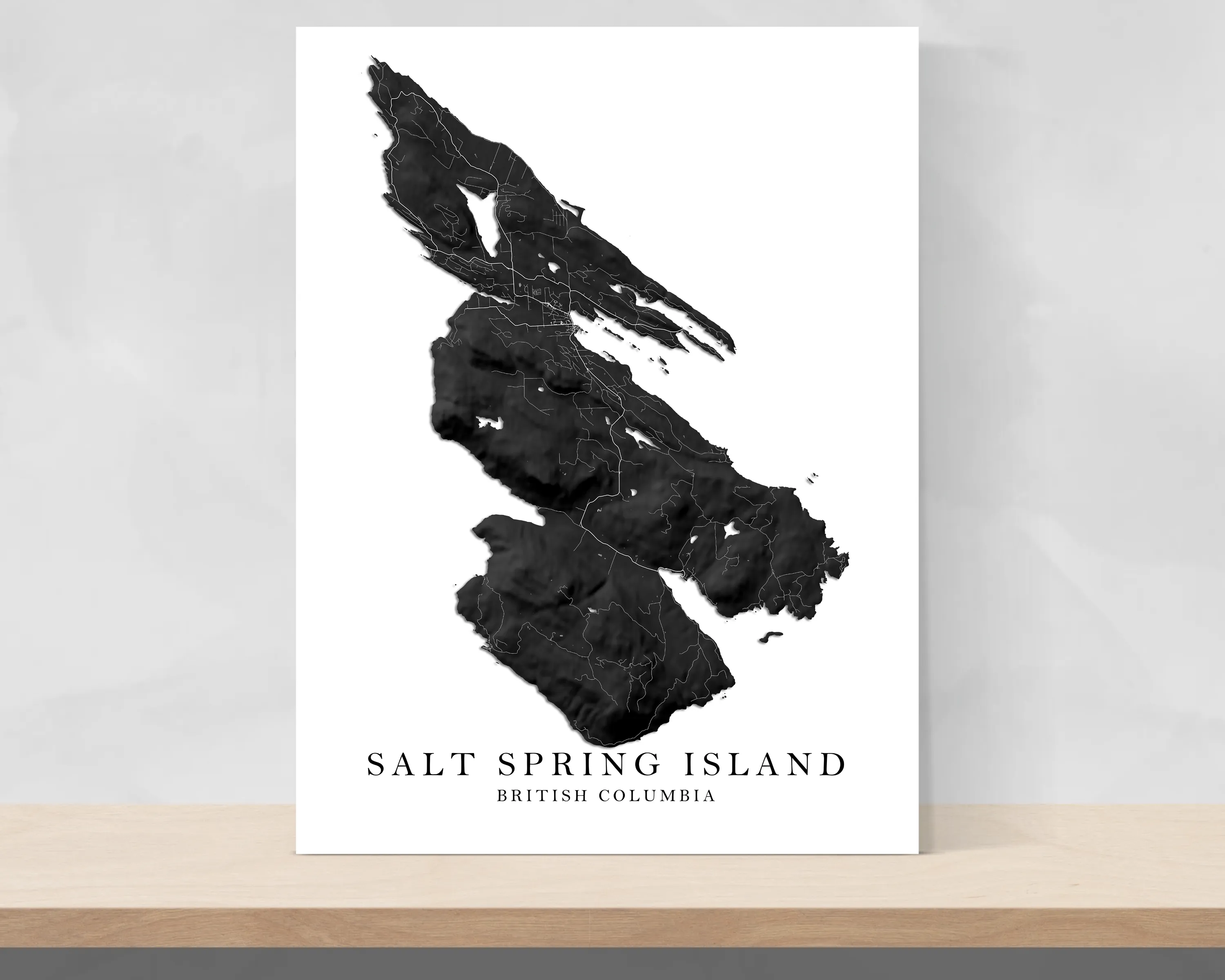 Salt Spring Island Map Print Poster, Black and White Topographic Saltspring BC Canada, Gulf Islands Wall Art Maps