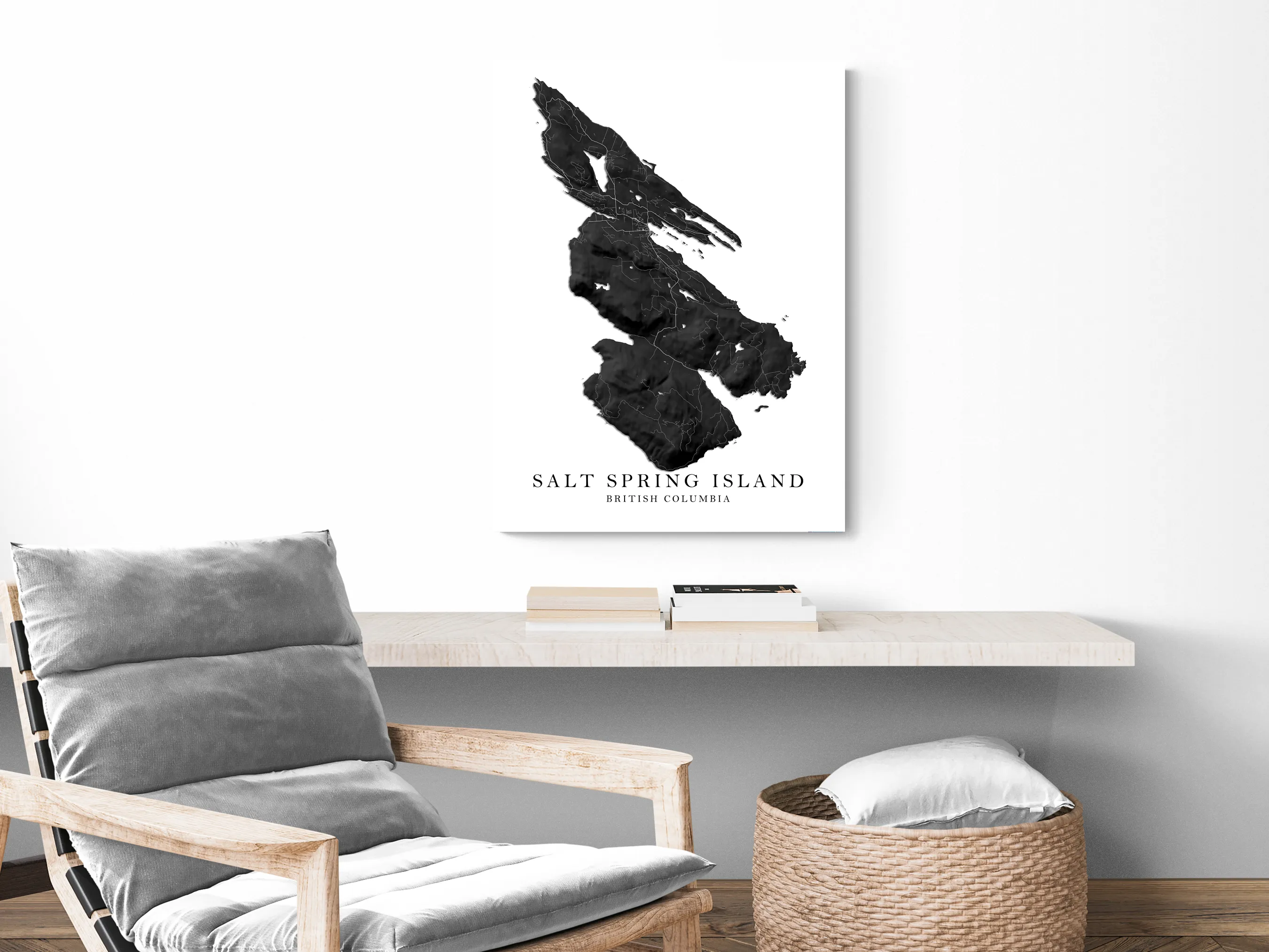 Salt Spring Island Map Print Poster, Black and White Topographic Saltspring BC Canada, Gulf Islands Wall Art Maps