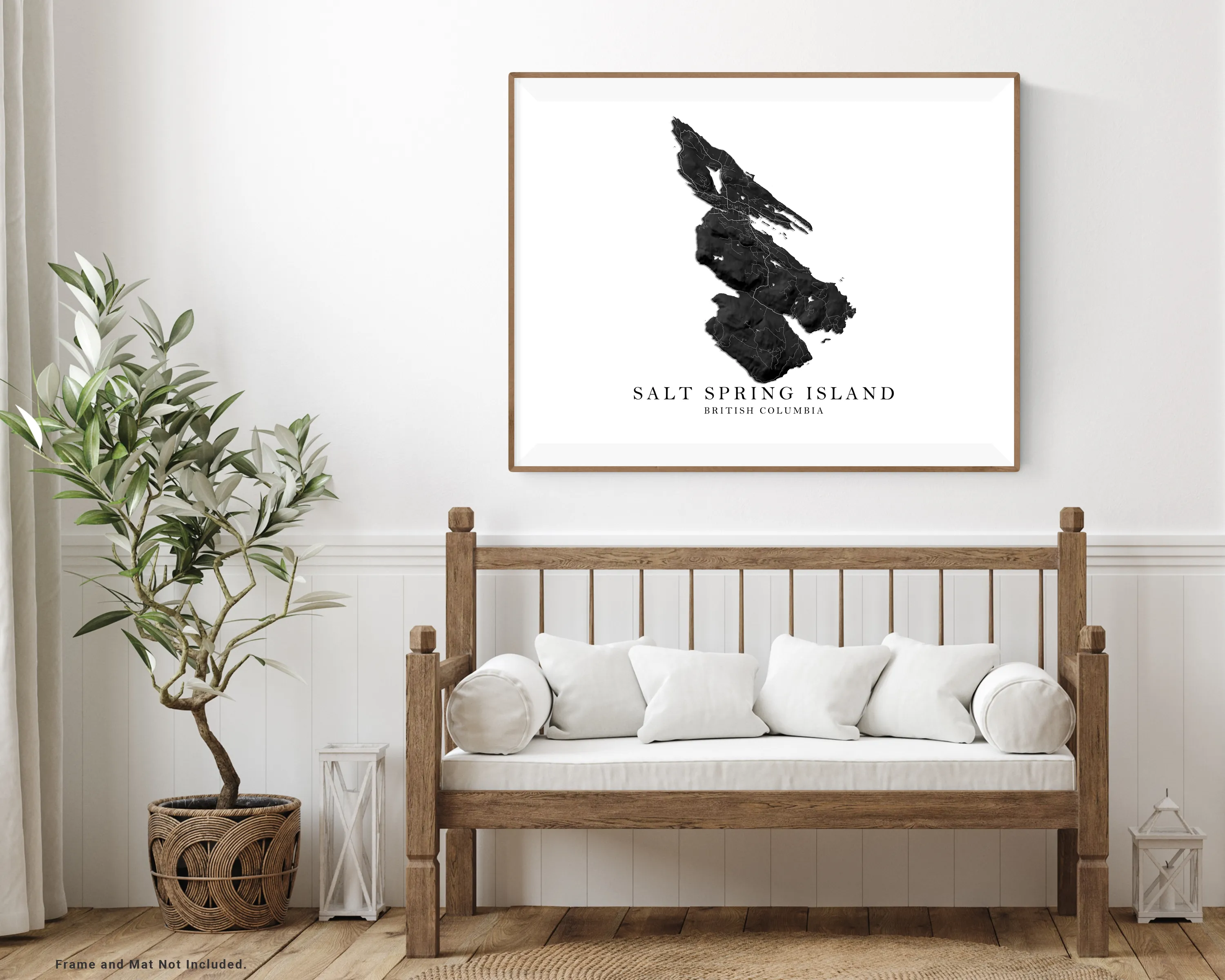 Salt Spring Island Map Print Poster, Black and White Topographic Saltspring BC Canada, Gulf Islands Wall Art Maps