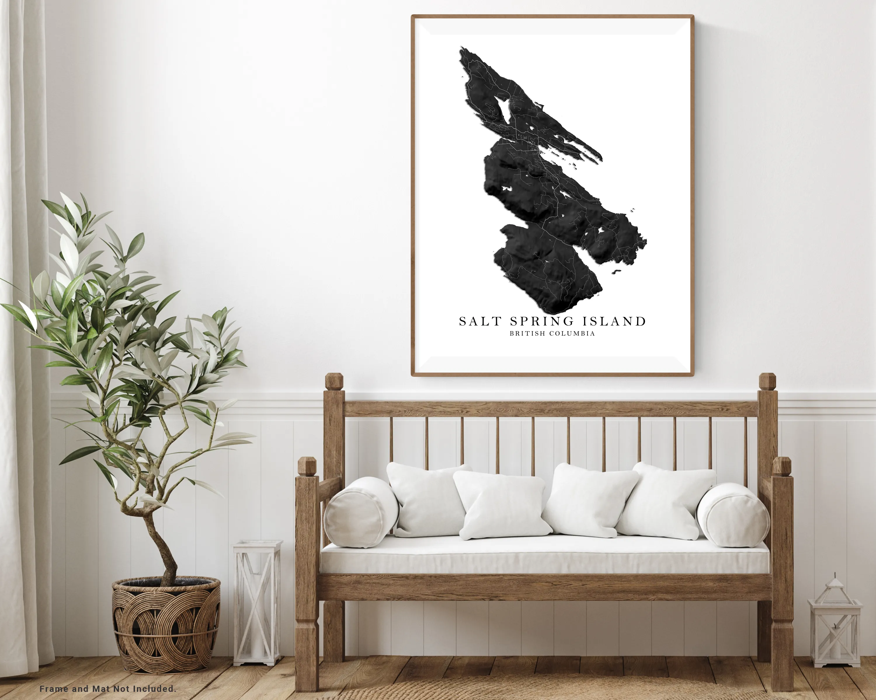 Salt Spring Island Map Print Poster, Black and White Topographic Saltspring BC Canada, Gulf Islands Wall Art Maps