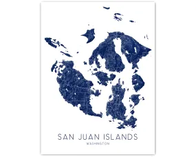 San Juan Islands Map Wall Art Print - Map of San Juan Islands Washington, Orcas, Lopez Island