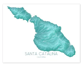 Santa Catalina Island Map Wall Art Print Poster, Turquoise Topographic Channel Islands California Street Maps