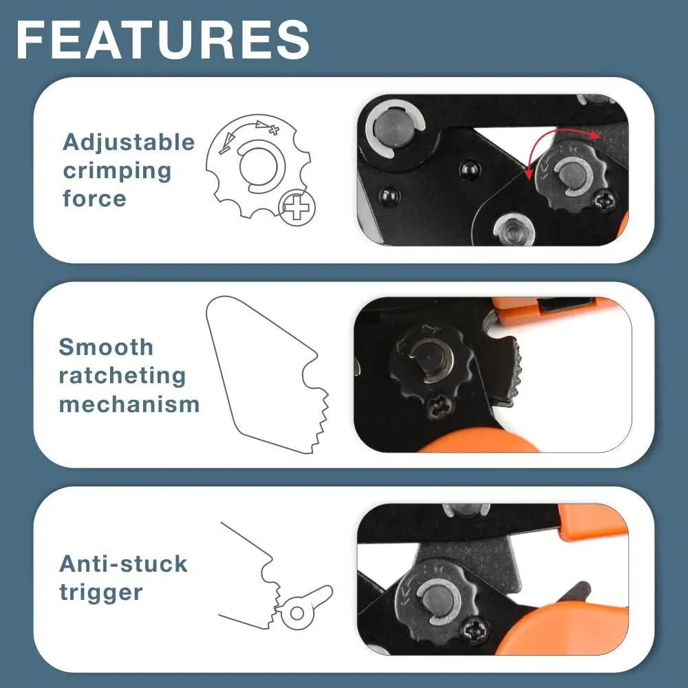 SN-2549 Ratcheting Wire Crimper for JST ZH 1.5mm,PH 2.0mm,XH 2.5mm, VH 3.96mm, Dupont 2.54mm Pitch Open Barrel Terminals