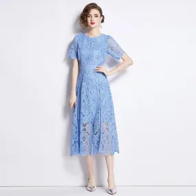Solid Lace O Neck Cake Skirt Dresses