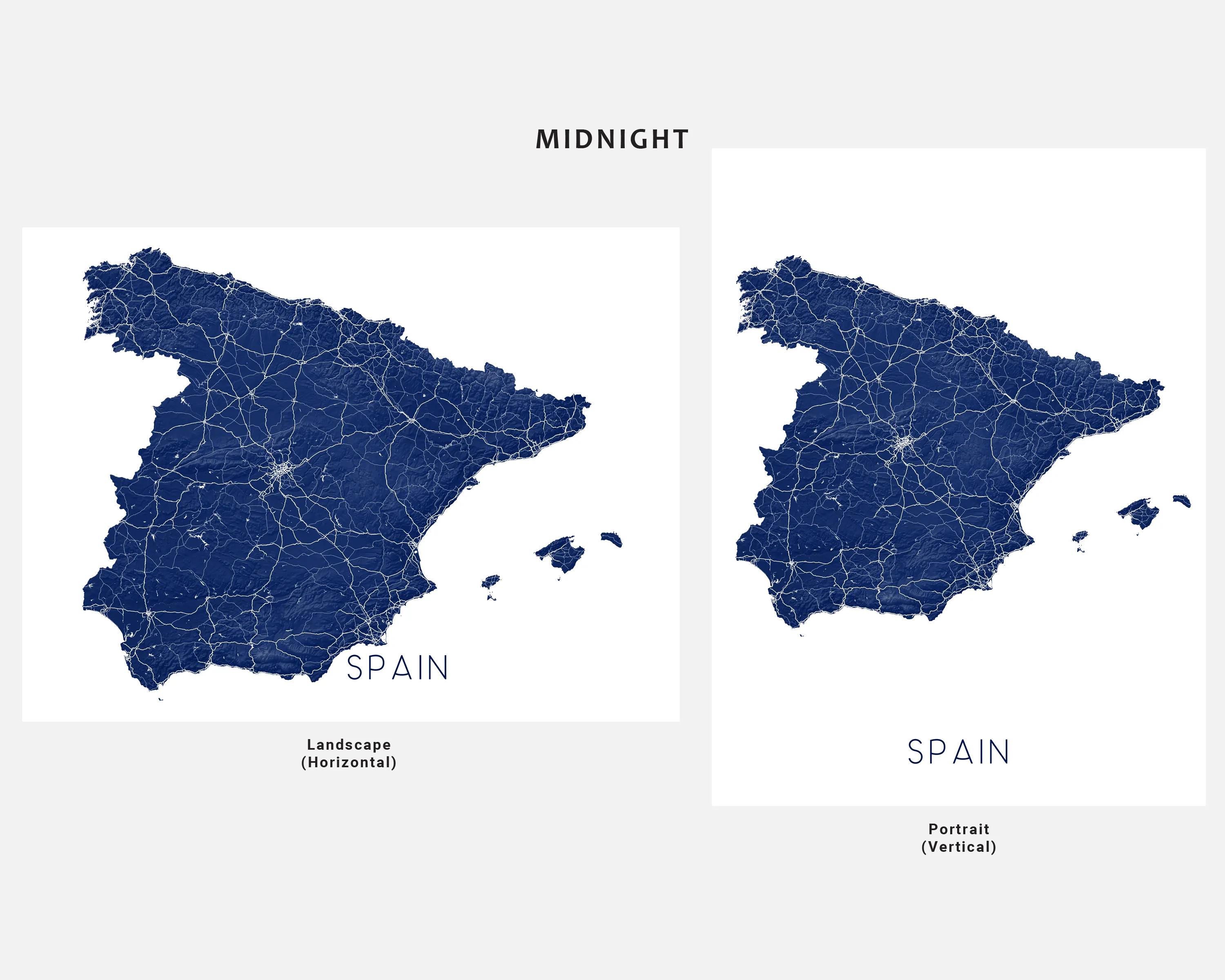 Spain Map Print - Map of Spain Wall Art Poster, Country Maps, Barcelona, Madrid