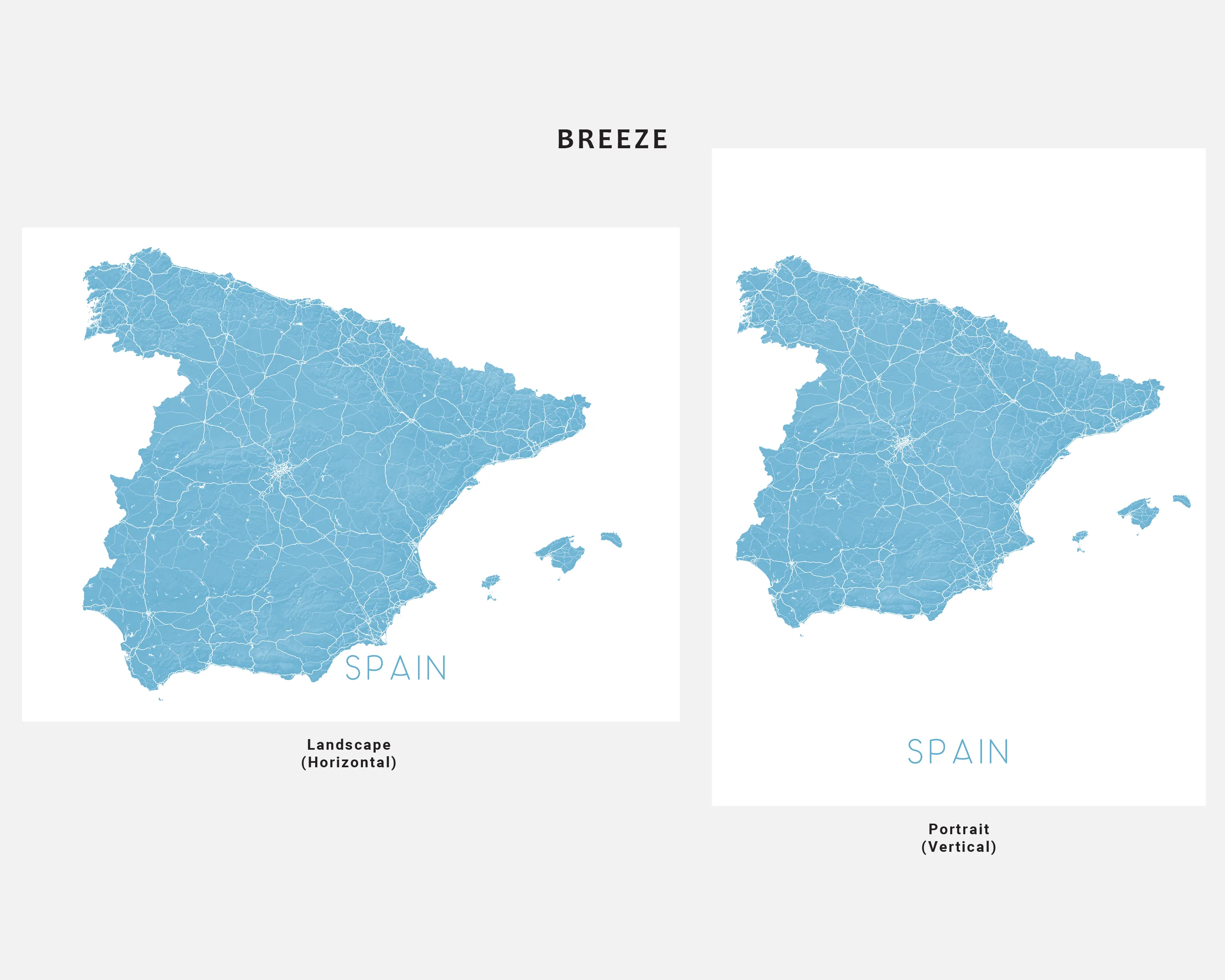 Spain Map Print - Map of Spain Wall Art Poster, Country Maps, Barcelona, Madrid
