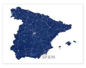 Spain Map Print - Map of Spain Wall Art Poster, Country Maps, Barcelona, Madrid