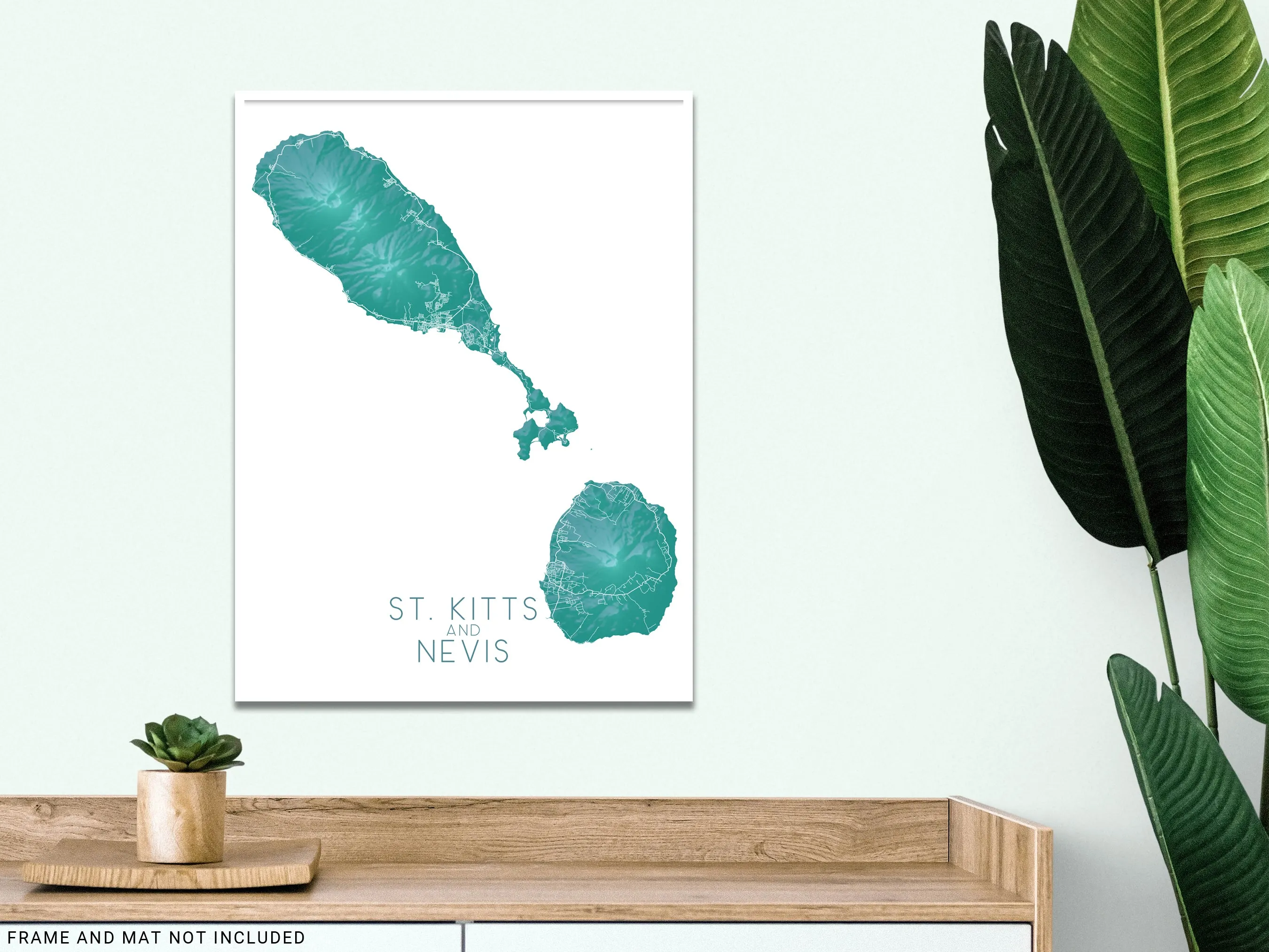St. Kitts and Nevis Map Print, Turquoise Topographic Saint Kitts Island Wall Art Poster