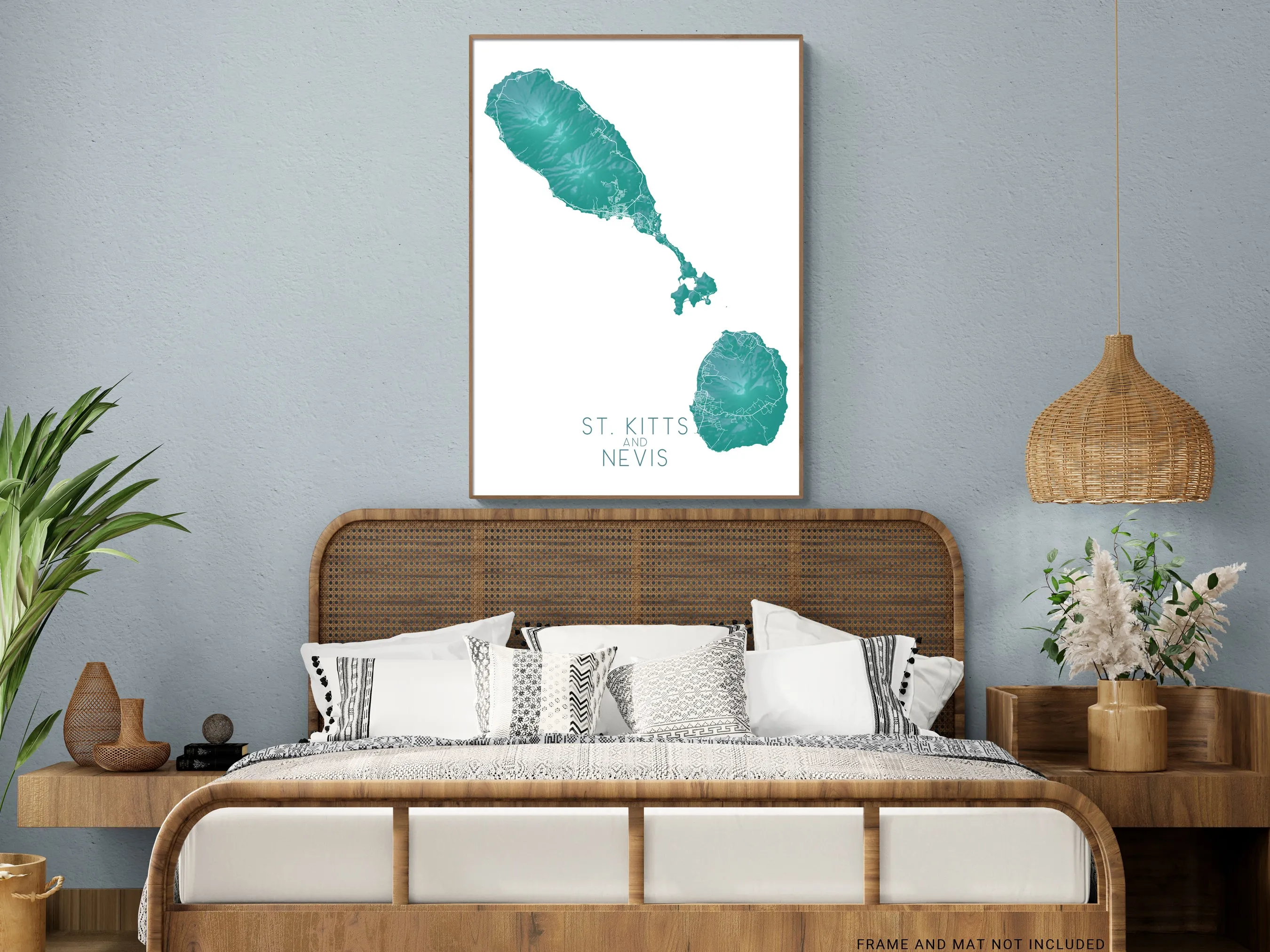 St. Kitts and Nevis Map Print, Turquoise Topographic Saint Kitts Island Wall Art Poster