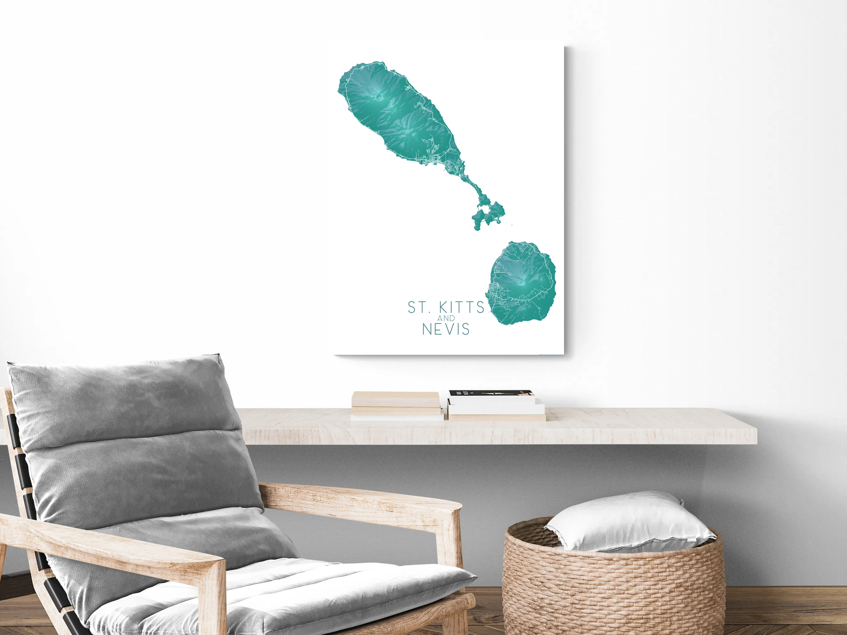 St. Kitts and Nevis Map Print, Turquoise Topographic Saint Kitts Island Wall Art Poster