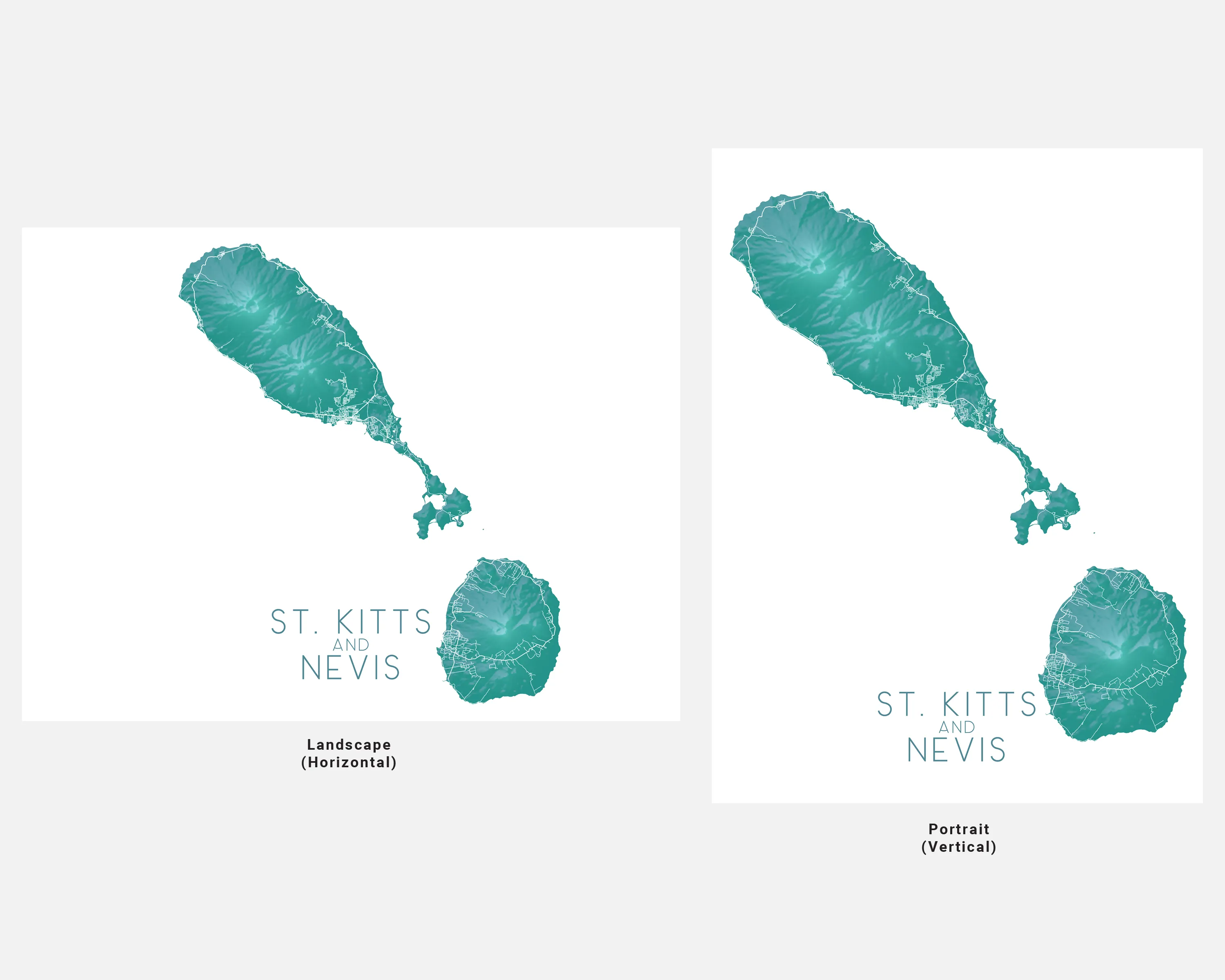 St. Kitts and Nevis Map Print, Turquoise Topographic Saint Kitts Island Wall Art Poster