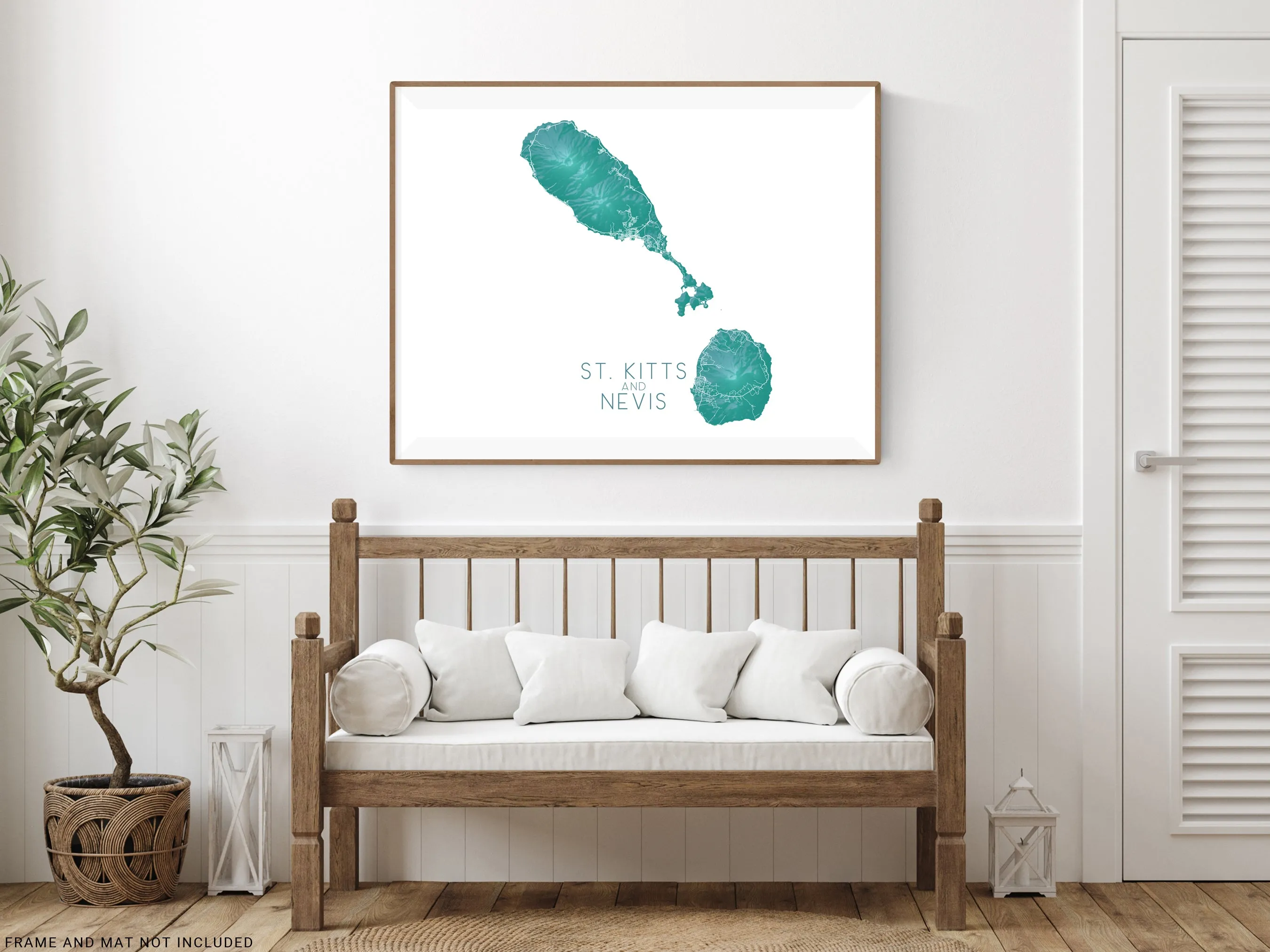 St. Kitts and Nevis Map Print, Turquoise Topographic Saint Kitts Island Wall Art Poster