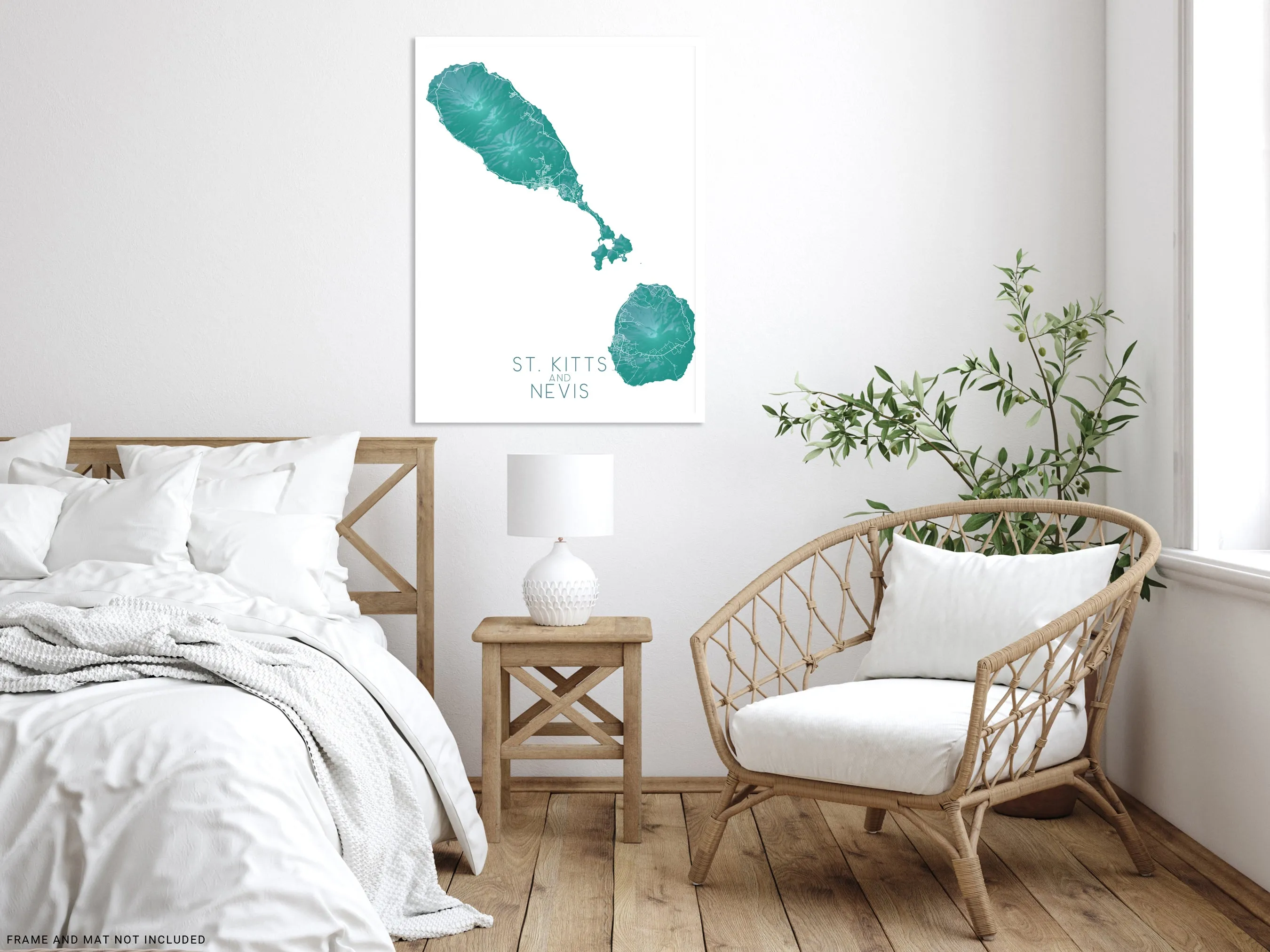St. Kitts and Nevis Map Print, Turquoise Topographic Saint Kitts Island Wall Art Poster