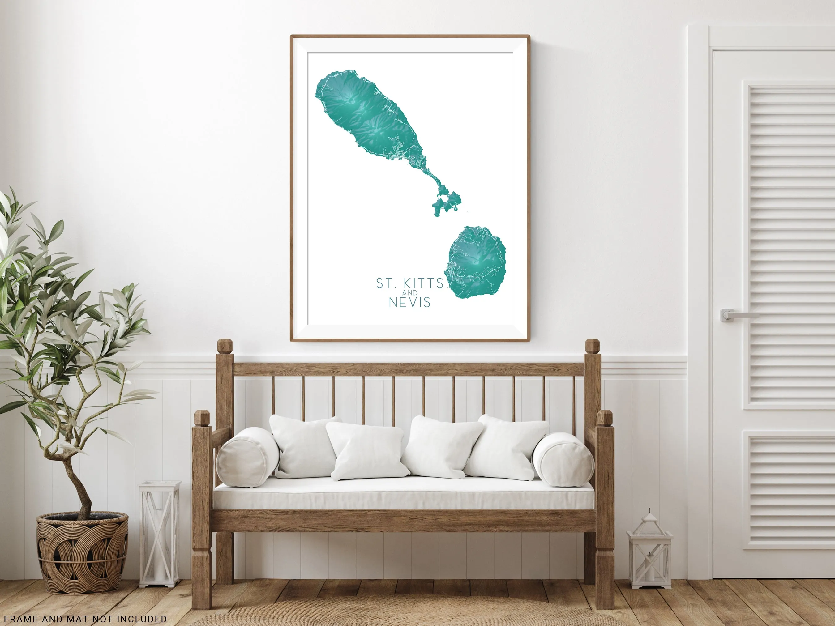 St. Kitts and Nevis Map Print, Turquoise Topographic Saint Kitts Island Wall Art Poster