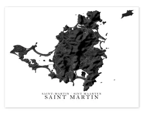 St Martin Map Print Poster, Black and White Caribbean Island Wall Art Prints, Saint Martin Saint-Martin Sint Maarten
