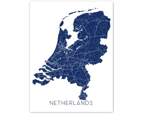 The Netherlands Map Print Poster, Nederland Holland Country Wall Art Prints, Amsterdam Rotterdam