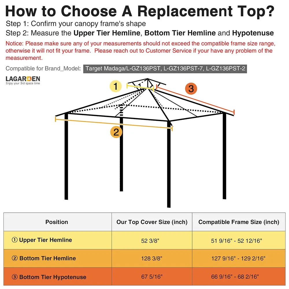 TheLAShop 10x10 ft 2-tier Madaga Gazebo Canopy Replacement (10'7"x10'7") PA