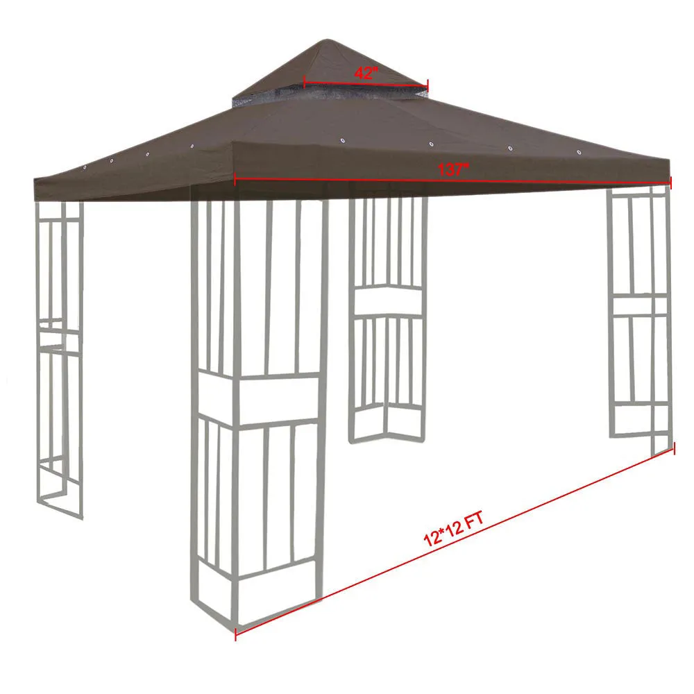 TheLAShop 12x12 ft Garden Gazebo Replacement Canopy Top Brown (11.4'x11.4')